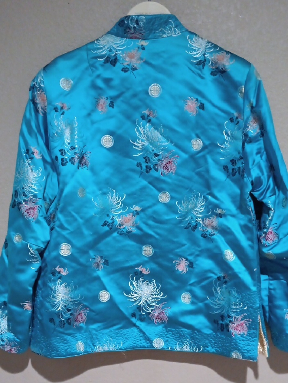 Feliz Squirrel Turquoise Floral Satin Reversible Jacket - Picture 6 of 13